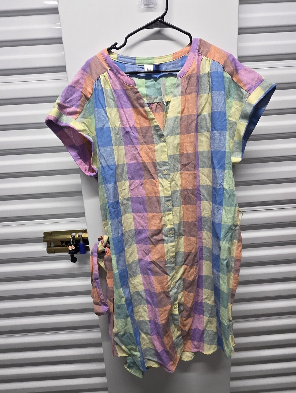 GAP Pastel Plaid Short Sleeve Midi Dress Art Cottagecore Soft Girl Coastal XL